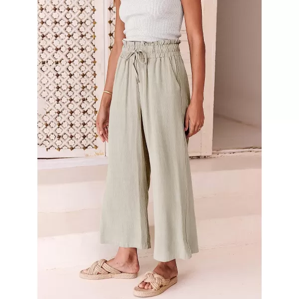 imageANRABESS Womens Linen Pants Casual Loose High Waist Drawstring Wide Leg Capri Palazzo Pants Trousers with PocketsBeige
