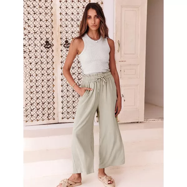 imageANRABESS Womens Linen Pants Casual Loose High Waist Drawstring Wide Leg Capri Palazzo Pants Trousers with PocketsBeige