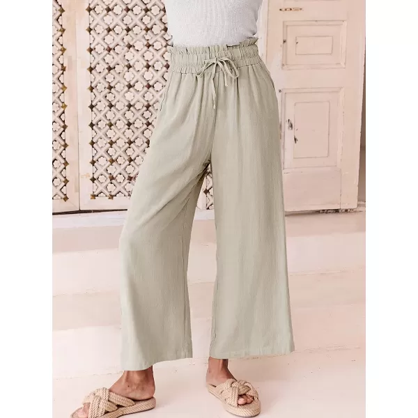 imageANRABESS Womens Linen Pants Casual Loose High Waist Drawstring Wide Leg Capri Palazzo Pants Trousers with PocketsBeige