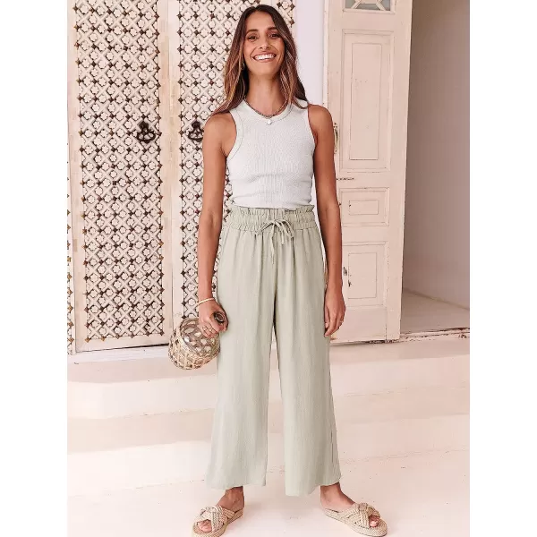 imageANRABESS Womens Linen Pants Casual Loose High Waist Drawstring Wide Leg Capri Palazzo Pants Trousers with PocketsBeige