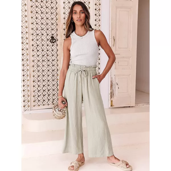 imageANRABESS Womens Linen Pants Casual Loose High Waist Drawstring Wide Leg Capri Palazzo Pants Trousers with PocketsBeige