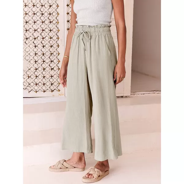 imageANRABESS Womens Linen Pants Casual Loose High Waist Drawstring Wide Leg Capri Palazzo Pants Trousers with PocketsBeige