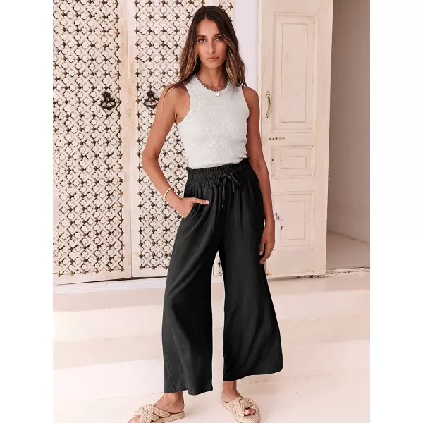 imageANRABESS Womens Linen Pants Casual Loose High Waist Drawstring Wide Leg Capri Palazzo Pants Trousers with PocketsBlack