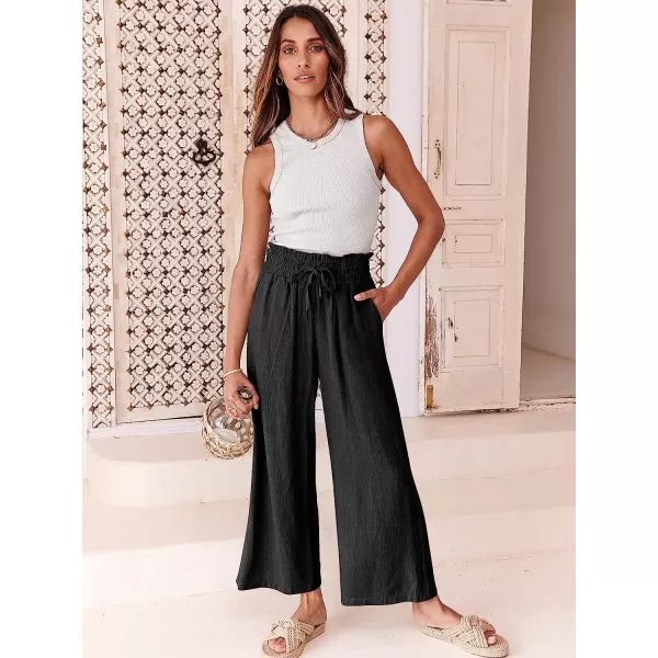 imageANRABESS Womens Linen Pants Casual Loose High Waist Drawstring Wide Leg Capri Palazzo Pants Trousers with PocketsBlack
