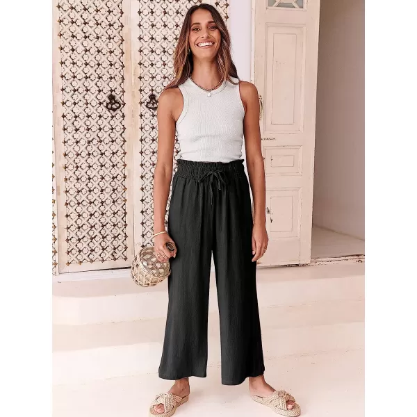 imageANRABESS Womens Linen Pants Casual Loose High Waist Drawstring Wide Leg Capri Palazzo Pants Trousers with PocketsBlack
