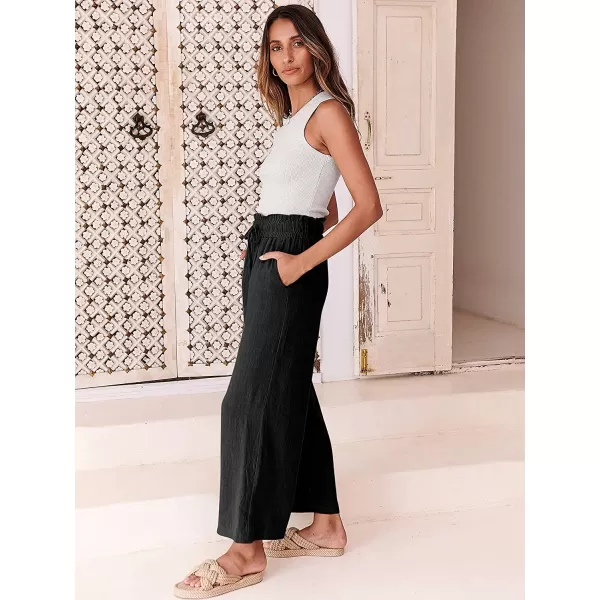 imageANRABESS Womens Linen Pants Casual Loose High Waist Drawstring Wide Leg Capri Palazzo Pants Trousers with PocketsBlack