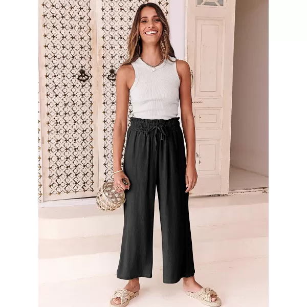 imageANRABESS Womens Linen Pants Casual Loose High Waist Drawstring Wide Leg Capri Palazzo Pants Trousers with PocketsBlack