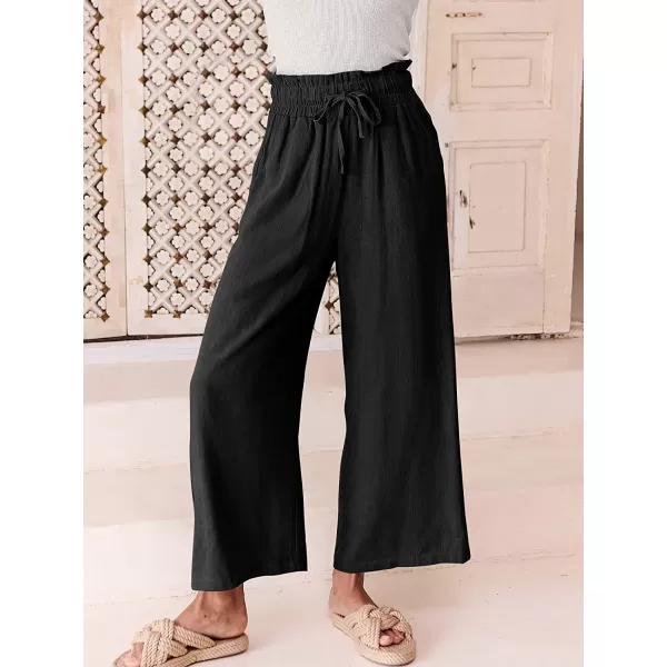 imageANRABESS Womens Linen Pants Casual Loose High Waist Drawstring Wide Leg Capri Palazzo Pants Trousers with PocketsBlack