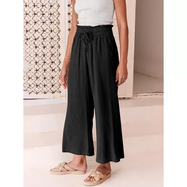 imageANRABESS Womens Linen Pants Casual Loose High Waist Drawstring Wide Leg Capri Palazzo Pants Trousers with PocketsBlack