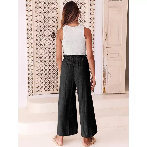 imageANRABESS Womens Linen Pants Casual Loose High Waist Drawstring Wide Leg Capri Palazzo Pants Trousers with PocketsBlack