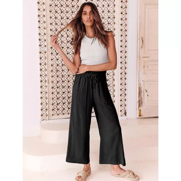 imageANRABESS Womens Linen Pants Casual Loose High Waist Drawstring Wide Leg Capri Palazzo Pants Trousers with PocketsBlack