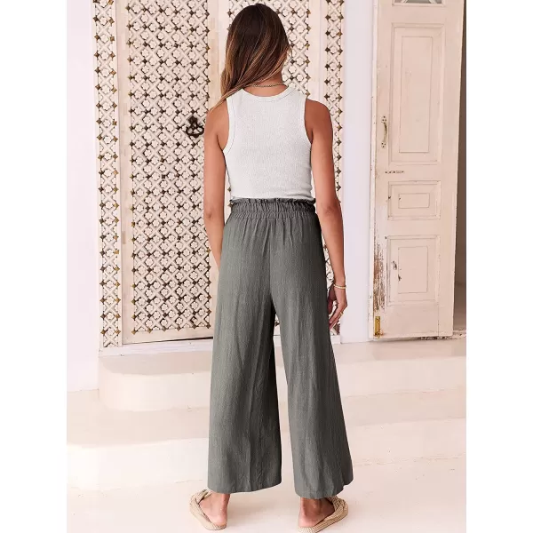 imageANRABESS Womens Linen Pants Casual Loose High Waist Drawstring Wide Leg Capri Palazzo Pants Trousers with PocketsDark Gray