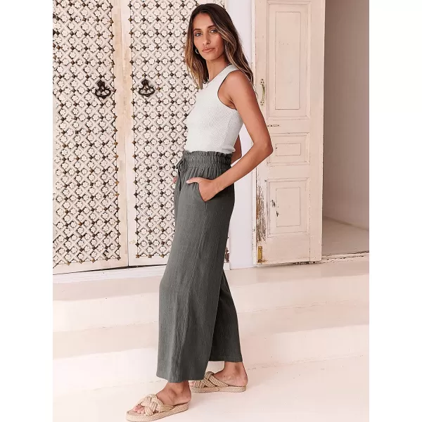 imageANRABESS Womens Linen Pants Casual Loose High Waist Drawstring Wide Leg Capri Palazzo Pants Trousers with PocketsDark Gray