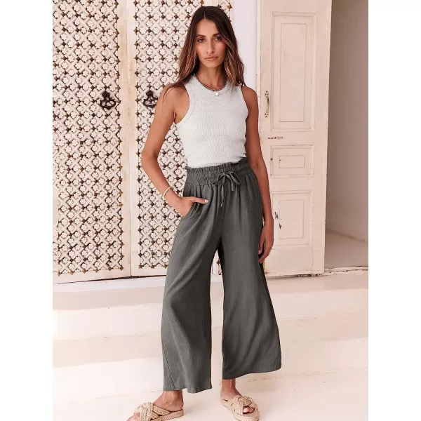 imageANRABESS Womens Linen Pants Casual Loose High Waist Drawstring Wide Leg Capri Palazzo Pants Trousers with PocketsDark Gray