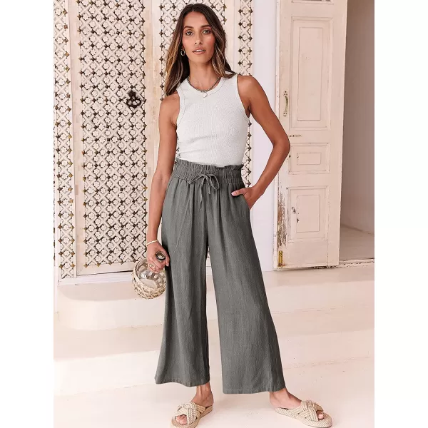 imageANRABESS Womens Linen Pants Casual Loose High Waist Drawstring Wide Leg Capri Palazzo Pants Trousers with PocketsDark Gray