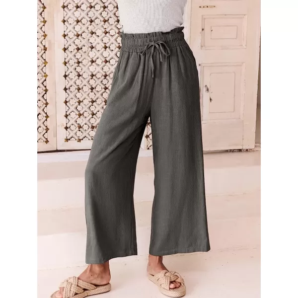 imageANRABESS Womens Linen Pants Casual Loose High Waist Drawstring Wide Leg Capri Palazzo Pants Trousers with PocketsDark Gray