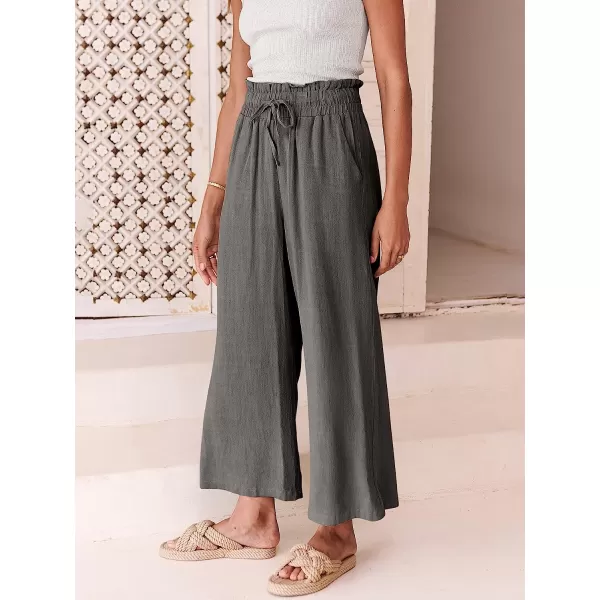 imageANRABESS Womens Linen Pants Casual Loose High Waist Drawstring Wide Leg Capri Palazzo Pants Trousers with PocketsDark Gray