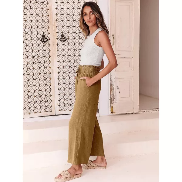 imageANRABESS Womens Linen Pants Casual Loose High Waist Drawstring Wide Leg Capri Palazzo Pants Trousers with PocketsDark Khaki