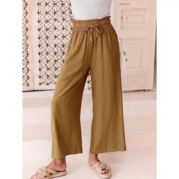 imageANRABESS Womens Linen Pants Casual Loose High Waist Drawstring Wide Leg Capri Palazzo Pants Trousers with PocketsDark Khaki