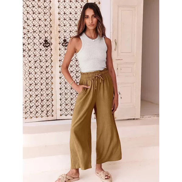 imageANRABESS Womens Linen Pants Casual Loose High Waist Drawstring Wide Leg Capri Palazzo Pants Trousers with PocketsDark Khaki