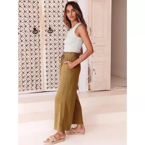 imageANRABESS Womens Linen Pants Casual Loose High Waist Drawstring Wide Leg Capri Palazzo Pants Trousers with PocketsDark Khaki