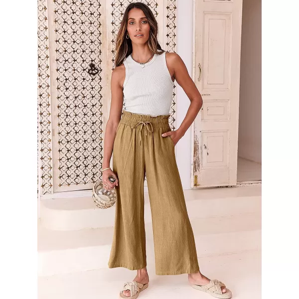 imageANRABESS Womens Linen Pants Casual Loose High Waist Drawstring Wide Leg Capri Palazzo Pants Trousers with PocketsDark Khaki