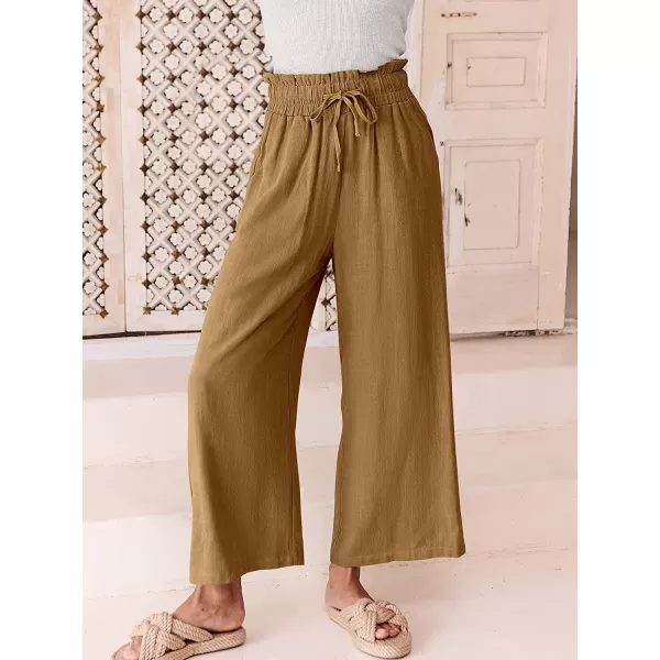 imageANRABESS Womens Linen Pants Casual Loose High Waist Drawstring Wide Leg Capri Palazzo Pants Trousers with PocketsDark Khaki