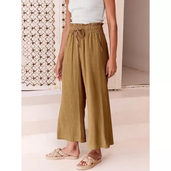 imageANRABESS Womens Linen Pants Casual Loose High Waist Drawstring Wide Leg Capri Palazzo Pants Trousers with PocketsDark Khaki