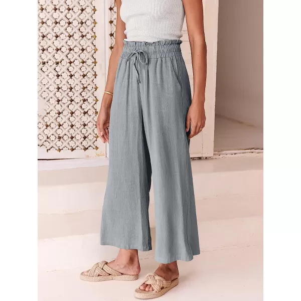 imageANRABESS Womens Linen Pants Casual Loose High Waist Drawstring Wide Leg Capri Palazzo Pants Trousers with PocketsGray