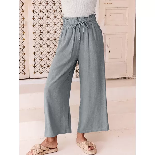 imageANRABESS Womens Linen Pants Casual Loose High Waist Drawstring Wide Leg Capri Palazzo Pants Trousers with PocketsGray