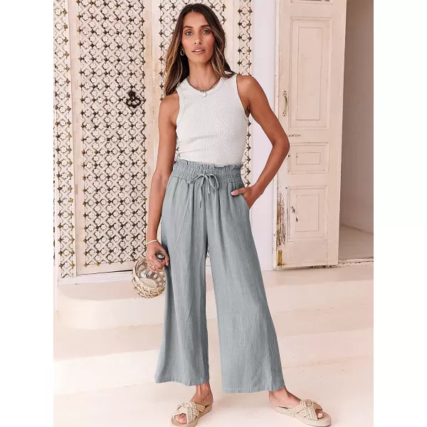 imageANRABESS Womens Linen Pants Casual Loose High Waist Drawstring Wide Leg Capri Palazzo Pants Trousers with PocketsGray