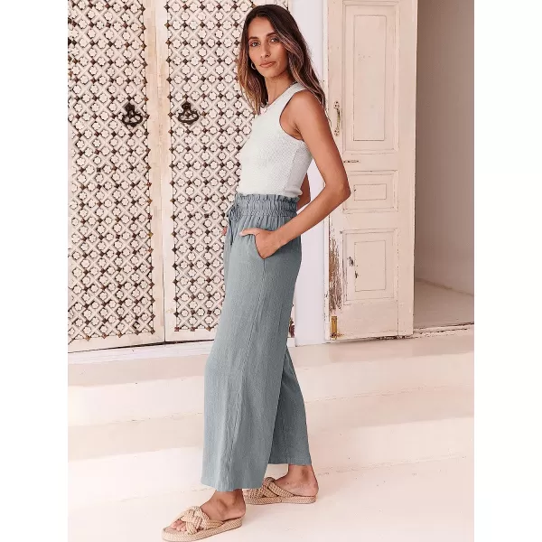 imageANRABESS Womens Linen Pants Casual Loose High Waist Drawstring Wide Leg Capri Palazzo Pants Trousers with PocketsGray