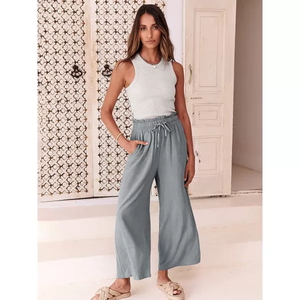 imageANRABESS Womens Linen Pants Casual Loose High Waist Drawstring Wide Leg Capri Palazzo Pants Trousers with PocketsGray