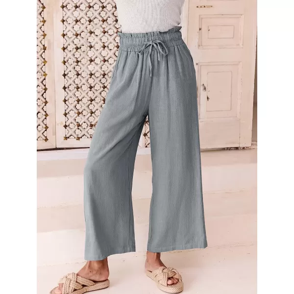 imageANRABESS Womens Linen Pants Casual Loose High Waist Drawstring Wide Leg Capri Palazzo Pants Trousers with PocketsGray