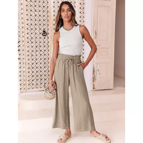imageANRABESS Womens Linen Pants Casual Loose High Waist Drawstring Wide Leg Capri Palazzo Pants Trousers with PocketsKhaki