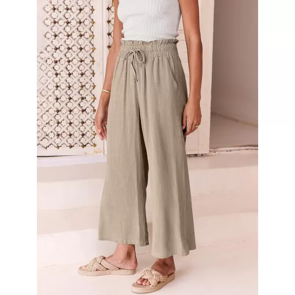 imageANRABESS Womens Linen Pants Casual Loose High Waist Drawstring Wide Leg Capri Palazzo Pants Trousers with PocketsKhaki