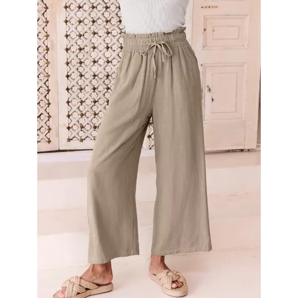 imageANRABESS Womens Linen Pants Casual Loose High Waist Drawstring Wide Leg Capri Palazzo Pants Trousers with PocketsKhaki