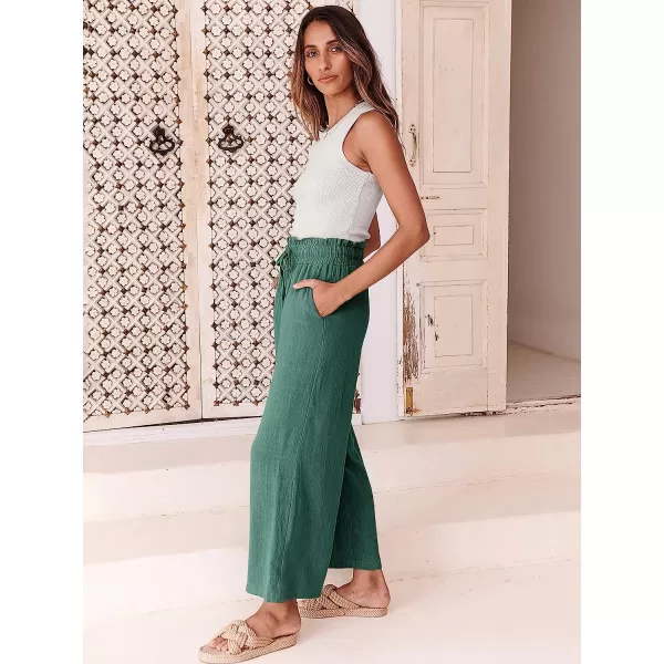 imageANRABESS Womens Linen Pants Casual Loose High Waist Drawstring Wide Leg Capri Palazzo Pants Trousers with PocketsLake