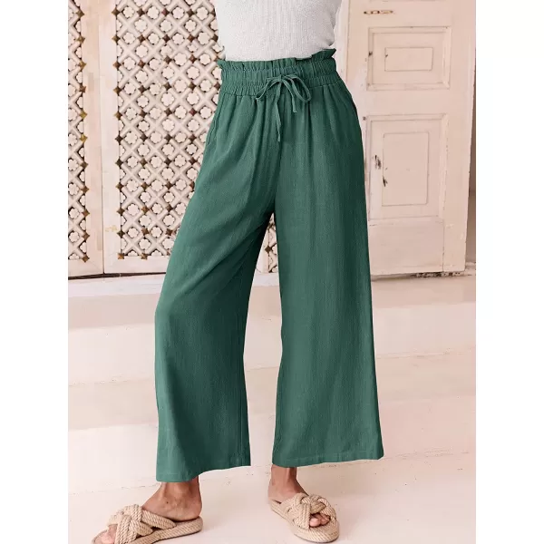 imageANRABESS Womens Linen Pants Casual Loose High Waist Drawstring Wide Leg Capri Palazzo Pants Trousers with PocketsLake