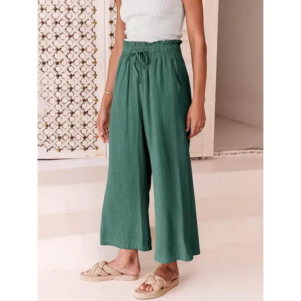imageANRABESS Womens Linen Pants Casual Loose High Waist Drawstring Wide Leg Capri Palazzo Pants Trousers with PocketsLake