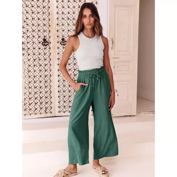 imageANRABESS Womens Linen Pants Casual Loose High Waist Drawstring Wide Leg Capri Palazzo Pants Trousers with PocketsLake