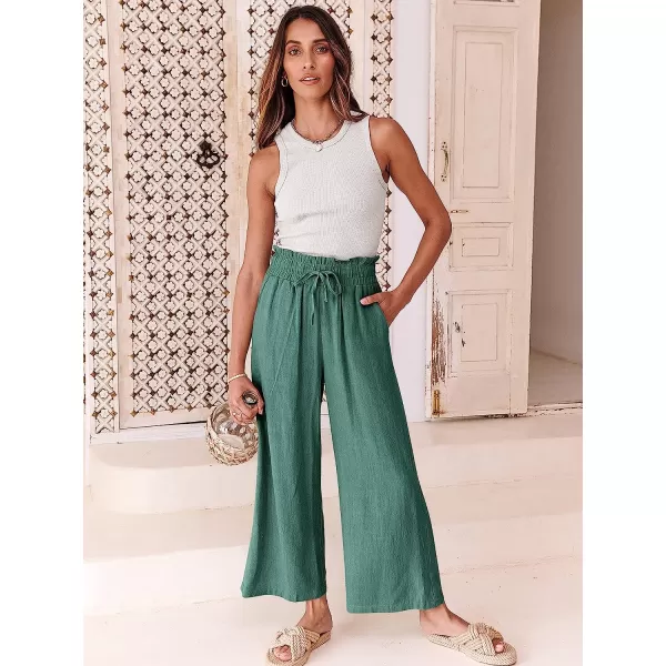 imageANRABESS Womens Linen Pants Casual Loose High Waist Drawstring Wide Leg Capri Palazzo Pants Trousers with PocketsLake