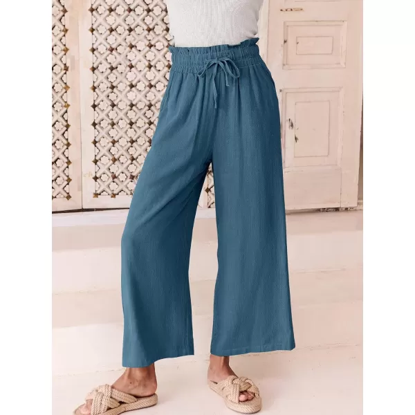imageANRABESS Womens Linen Pants Casual Loose High Waist Drawstring Wide Leg Capri Palazzo Pants Trousers with PocketsLake Blue