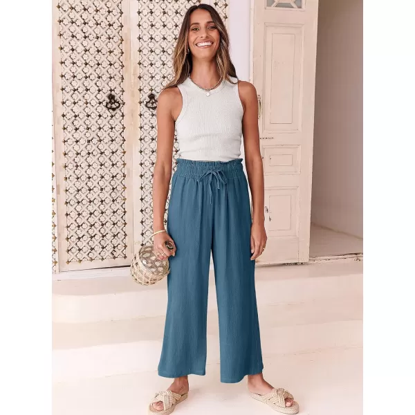 imageANRABESS Womens Linen Pants Casual Loose High Waist Drawstring Wide Leg Capri Palazzo Pants Trousers with PocketsLake Blue