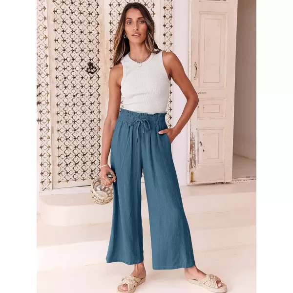 imageANRABESS Womens Linen Pants Casual Loose High Waist Drawstring Wide Leg Capri Palazzo Pants Trousers with PocketsLake Blue
