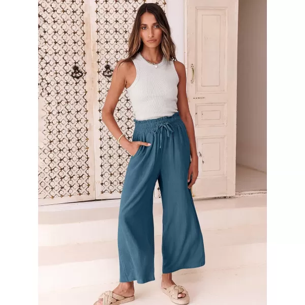 imageANRABESS Womens Linen Pants Casual Loose High Waist Drawstring Wide Leg Capri Palazzo Pants Trousers with PocketsLake Blue