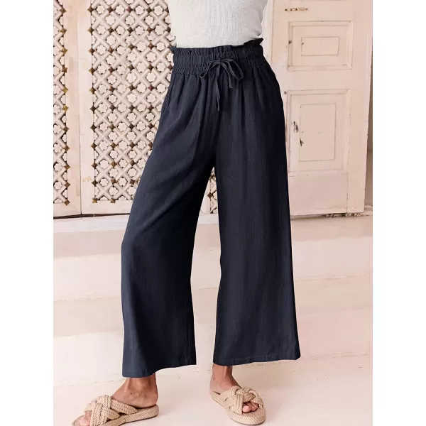 imageANRABESS Womens Linen Pants Casual Loose High Waist Drawstring Wide Leg Capri Palazzo Pants Trousers with PocketsNavy Blue