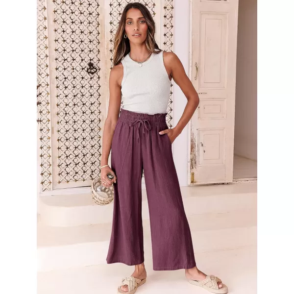 imageANRABESS Womens Linen Pants Casual Loose High Waist Drawstring Wide Leg Capri Palazzo Pants Trousers with PocketsPurple