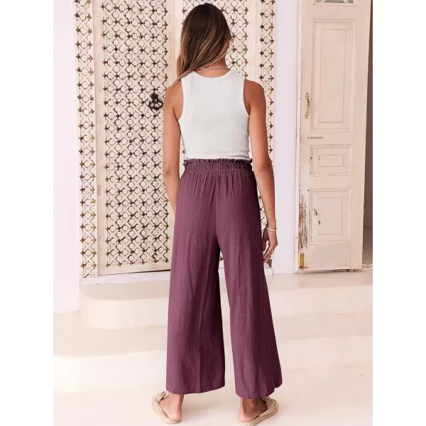 imageANRABESS Womens Linen Pants Casual Loose High Waist Drawstring Wide Leg Capri Palazzo Pants Trousers with PocketsPurple
