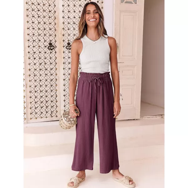 imageANRABESS Womens Linen Pants Casual Loose High Waist Drawstring Wide Leg Capri Palazzo Pants Trousers with PocketsPurple